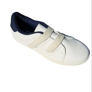 Size 9 white leather sneakers snakeskin Velcro close new Safety Sneakers Easy On